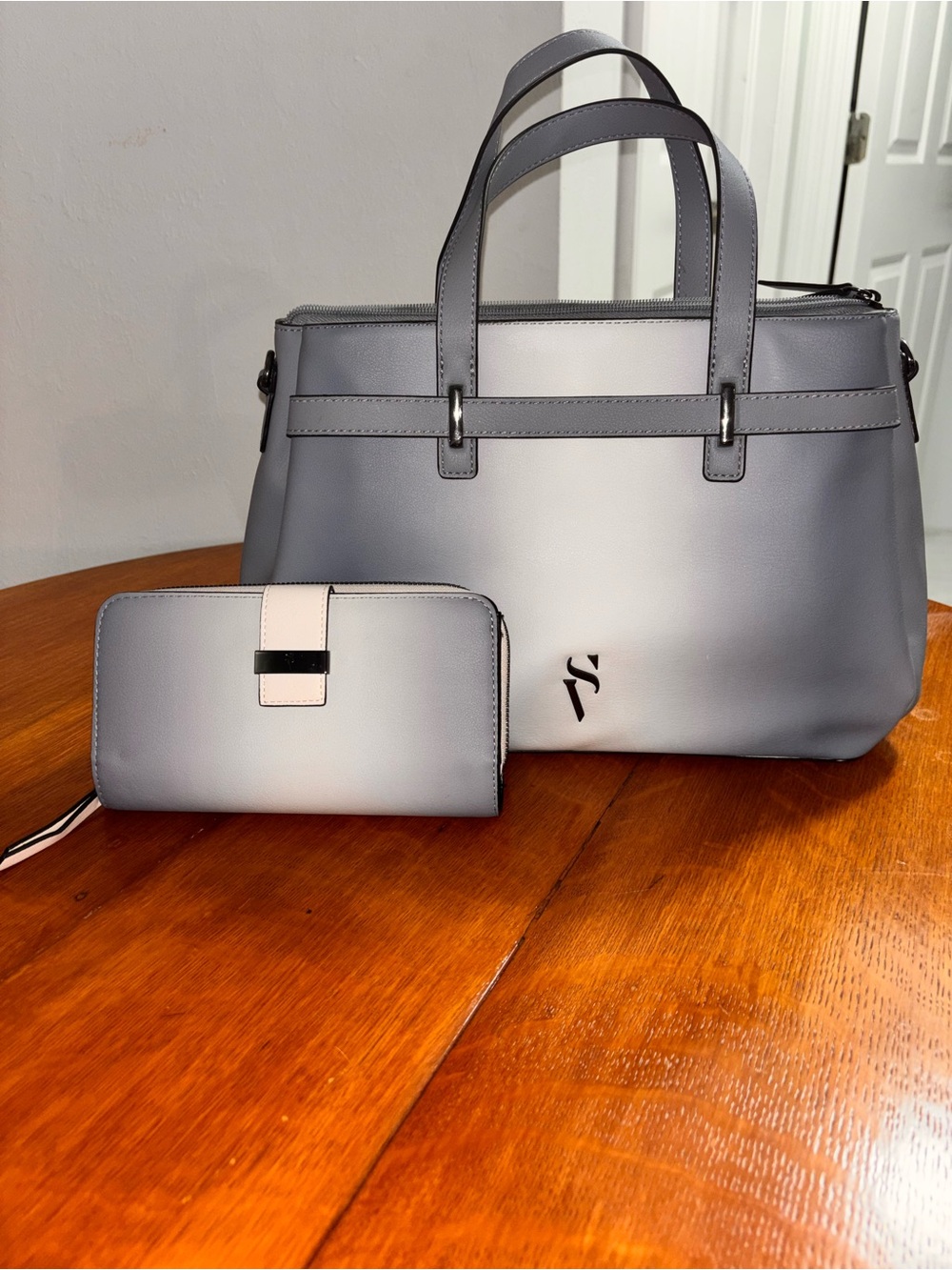 Simply Vera Vera Wang Valeria Light Blue Umbre Belted Satchel Bag & Wallet NWOT